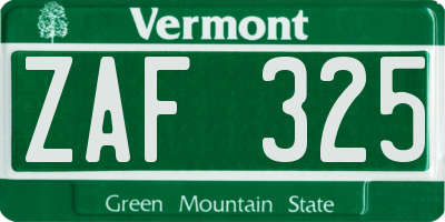 VT license plate ZAF325