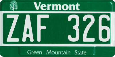 VT license plate ZAF326
