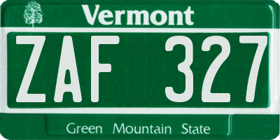 VT license plate ZAF327