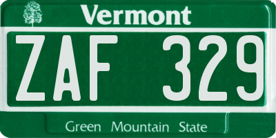 VT license plate ZAF329