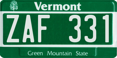 VT license plate ZAF331