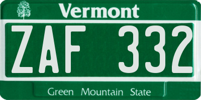 VT license plate ZAF332