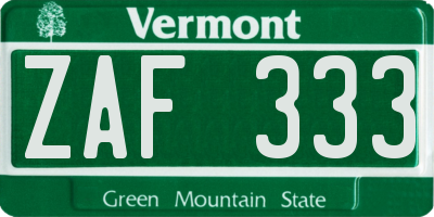 VT license plate ZAF333