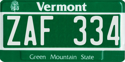 VT license plate ZAF334
