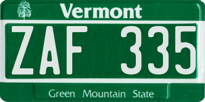 VT license plate ZAF335