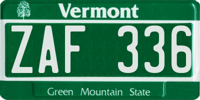 VT license plate ZAF336
