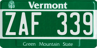 VT license plate ZAF339