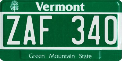 VT license plate ZAF340