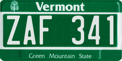 VT license plate ZAF341