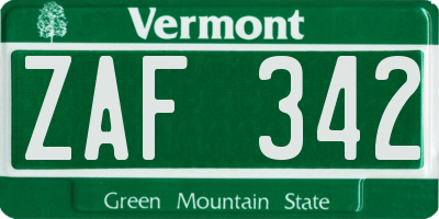 VT license plate ZAF342