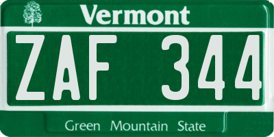 VT license plate ZAF344