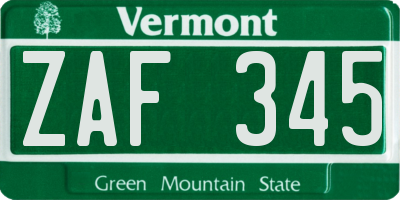 VT license plate ZAF345