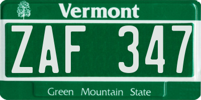 VT license plate ZAF347