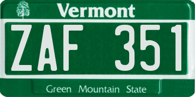 VT license plate ZAF351