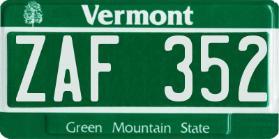VT license plate ZAF352