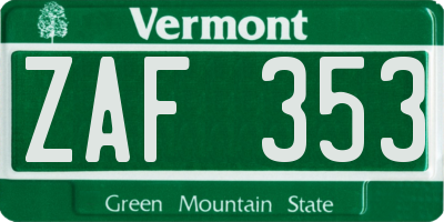 VT license plate ZAF353