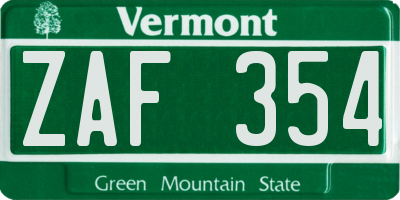 VT license plate ZAF354