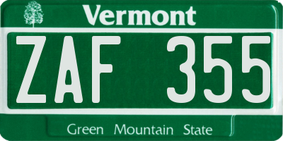 VT license plate ZAF355