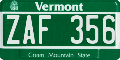 VT license plate ZAF356