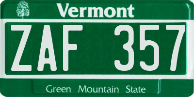 VT license plate ZAF357