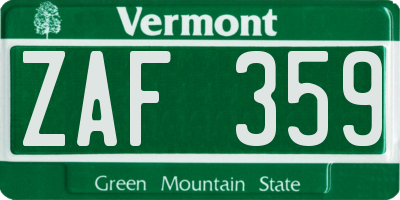 VT license plate ZAF359