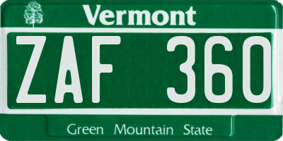 VT license plate ZAF360