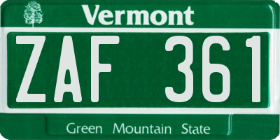 VT license plate ZAF361