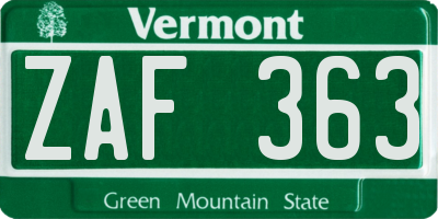 VT license plate ZAF363