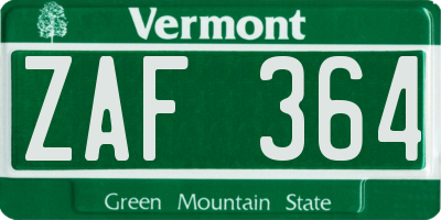 VT license plate ZAF364