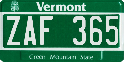 VT license plate ZAF365