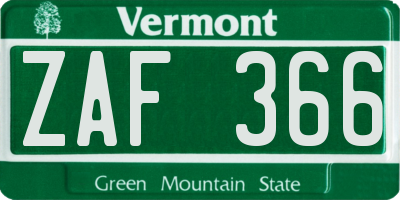 VT license plate ZAF366