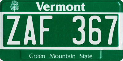 VT license plate ZAF367