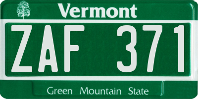 VT license plate ZAF371