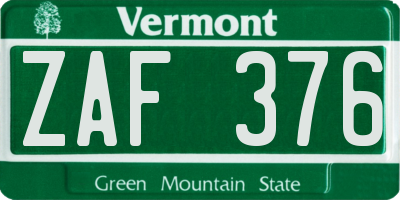 VT license plate ZAF376