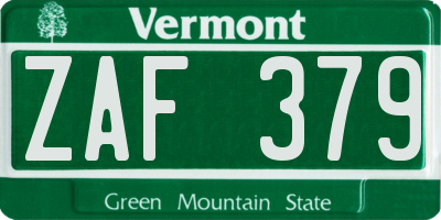 VT license plate ZAF379
