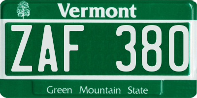 VT license plate ZAF380