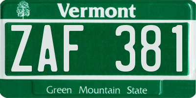 VT license plate ZAF381