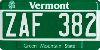 VT license plate ZAF382