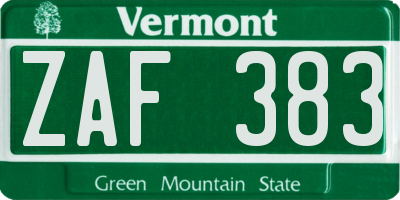 VT license plate ZAF383