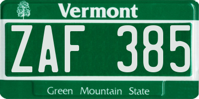 VT license plate ZAF385