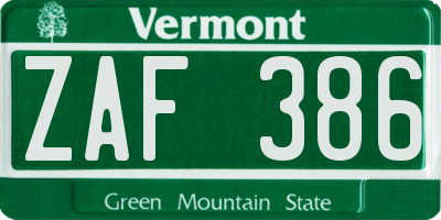 VT license plate ZAF386