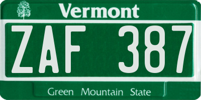 VT license plate ZAF387