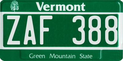 VT license plate ZAF388