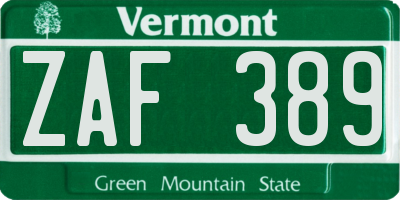 VT license plate ZAF389