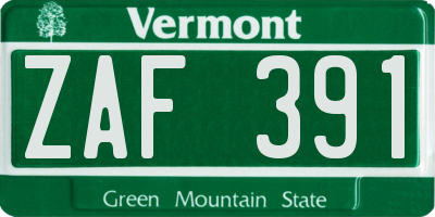 VT license plate ZAF391