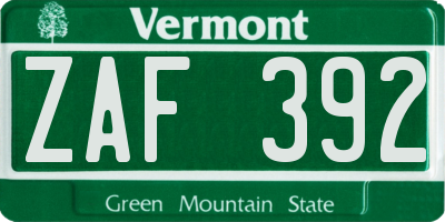 VT license plate ZAF392