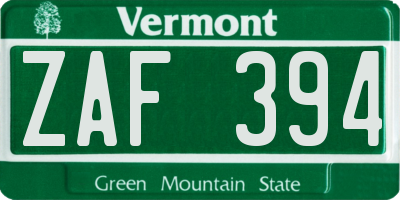 VT license plate ZAF394
