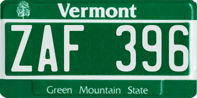 VT license plate ZAF396
