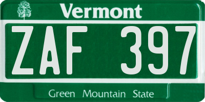 VT license plate ZAF397