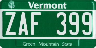 VT license plate ZAF399
